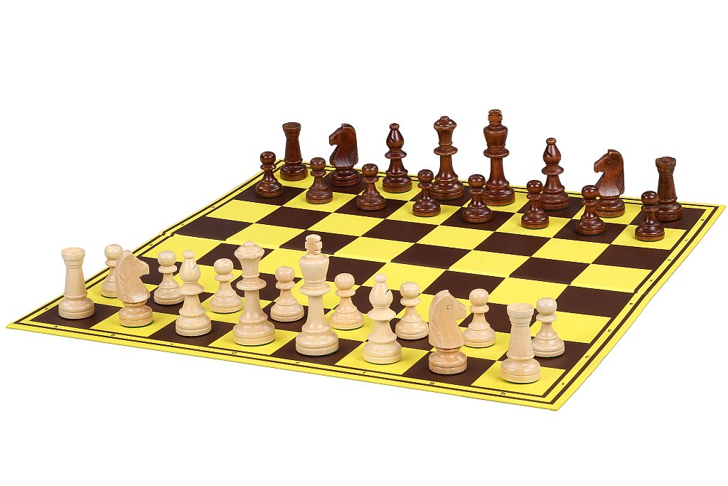 Set di scacchi da torneo professionale (figure in legno da 90 mm + scacchiera in cartone da 55 mm + borsa in cotone)