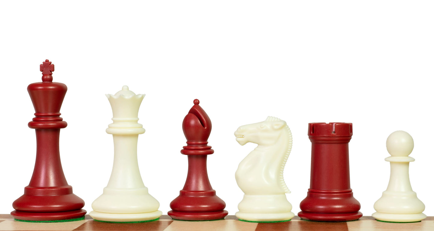Esclusive figure di scacchi Staunton n. 6, bianco/rosso, con peso in metallo (re 95 mm)