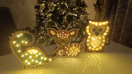 Lampada per bambini dinosauro cervo gufetto