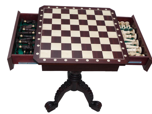 Tavolo da scacchi in mogano scuro (altezza 75 cm) - SENZA FIGURE