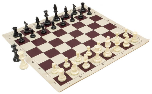 Set di scacchi per la scuola Bronzo - (Scacchi in plastica pesati + Scacchiera arrotolata)